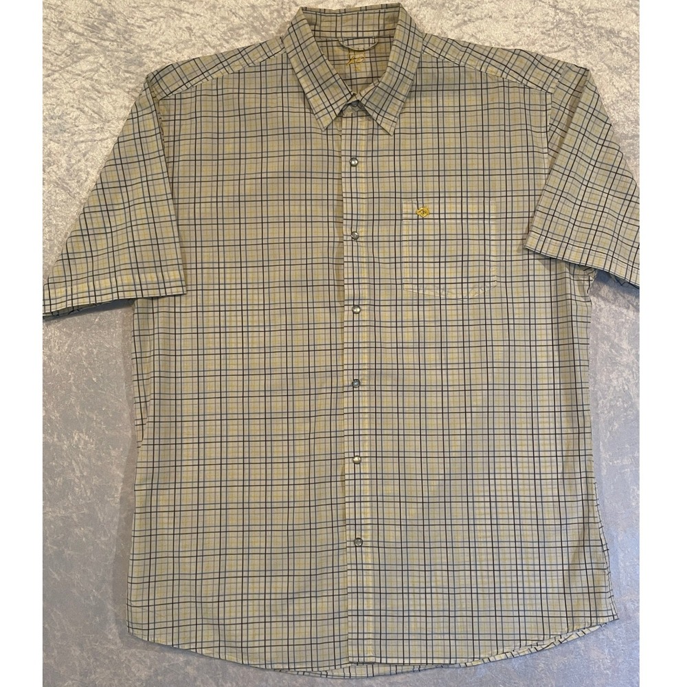 Beach Rays Plaid Button Down Shirt Mens XL Yellow Blue EUC Short Sleeve Casual